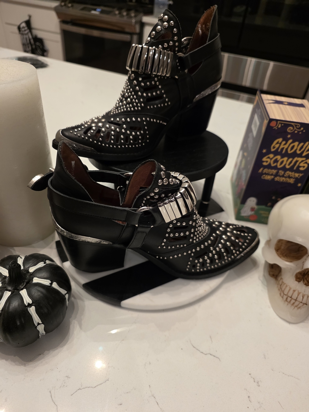 Jeffrey Campbell Black Studded Heel Booties